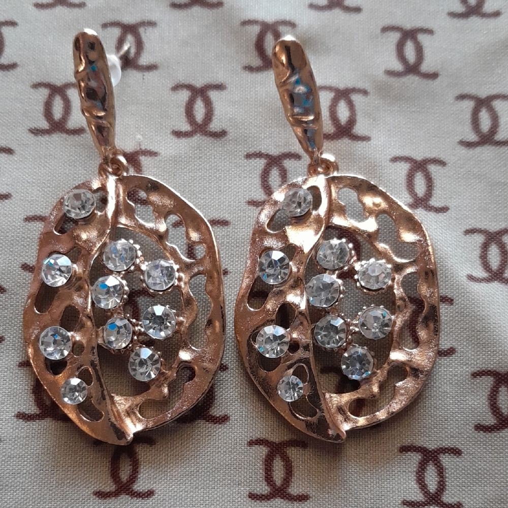 Elegant Goldtone and Silver Crystal Earrings